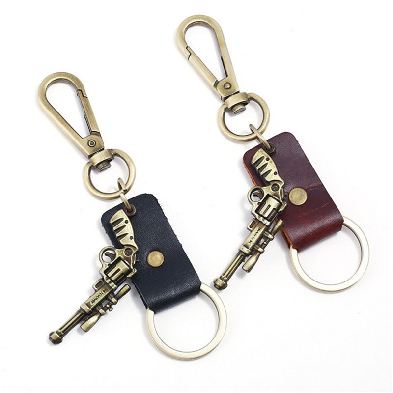 Wholesale Vintage Cowhide Gift Small Gifts Men's Alloy Genuine Leather Keychain