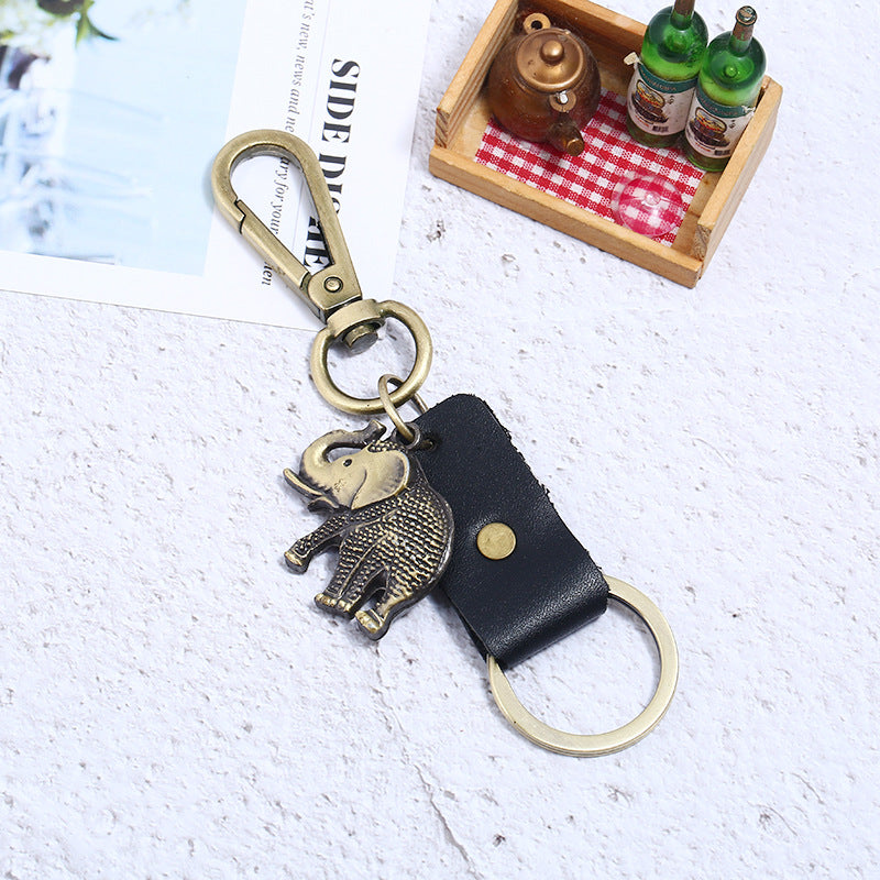 Wholesale of New Alloy Elephant Genuine Cowhide Creative Pendant Keychains