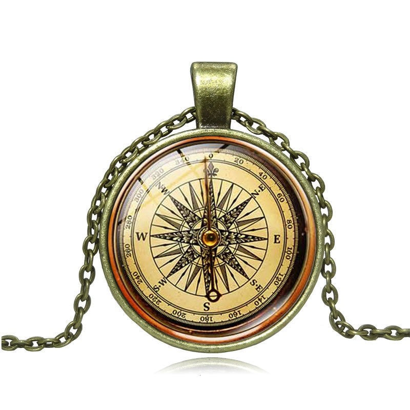 Wholesale Vintage Compass Time Gemstone Alloy Necklace