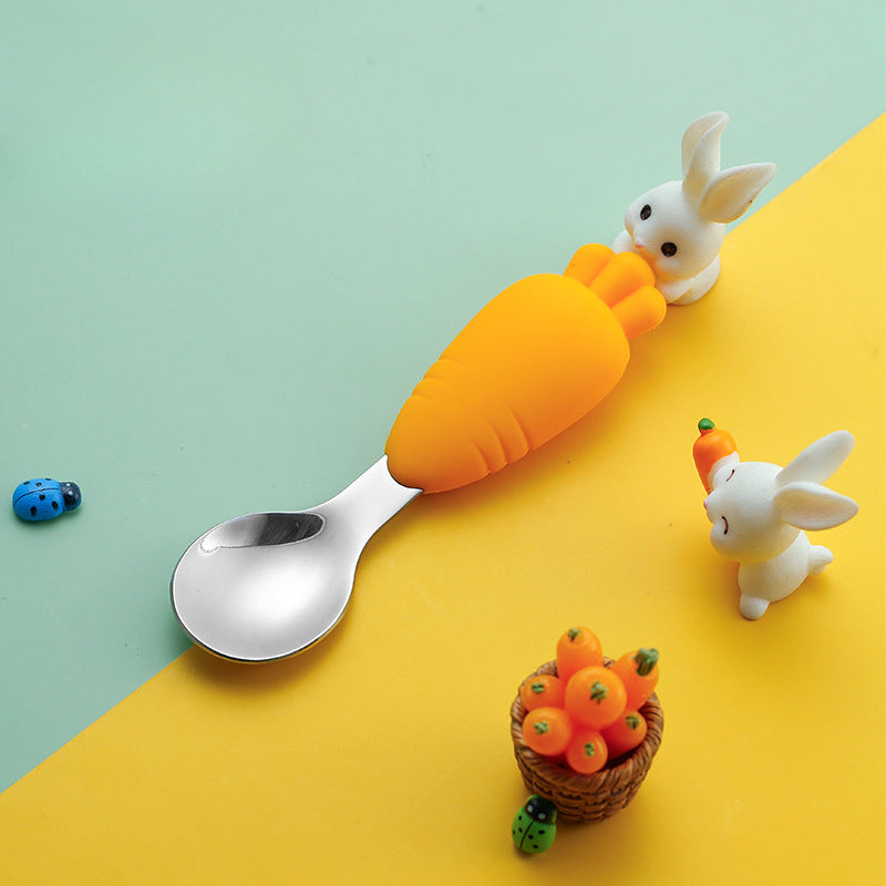 Wholesale Silicone Short Handle Baby Practice Anti-fall Spoon Baby Learning To Eat Training Spoon