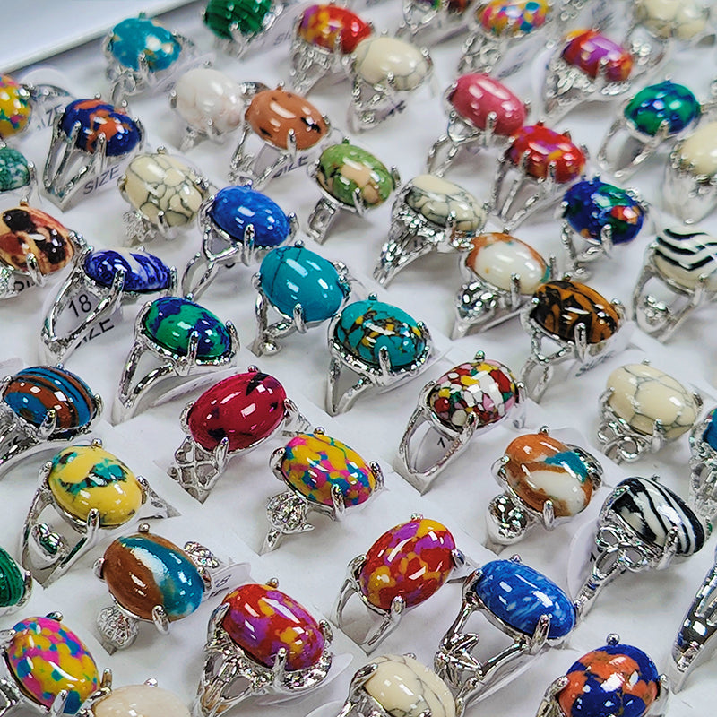 Wholesale Random 100pcs Colorful Stone Zircon Alloy Ring