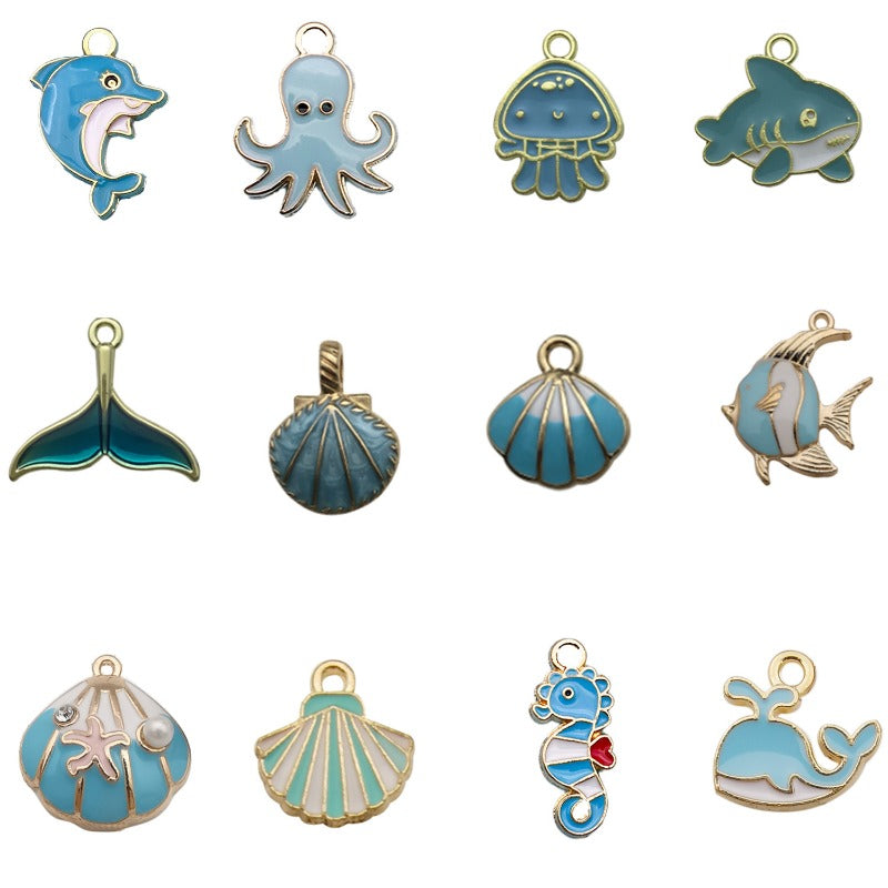 Wholesale Cute Cartoon Dropping Oil Dolphin Octopus Alloy DIY Necklace Pendant Accessories