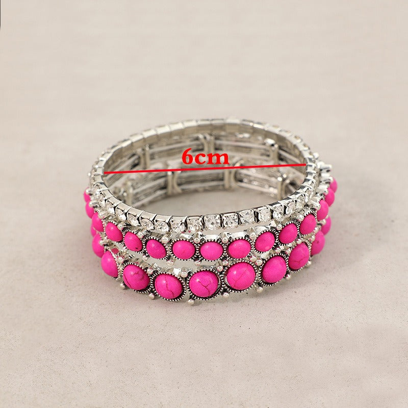 Wholesale Fashion Retro Bohemian Style Inlaid Turquoise Rhinestone Alloy Bracelet