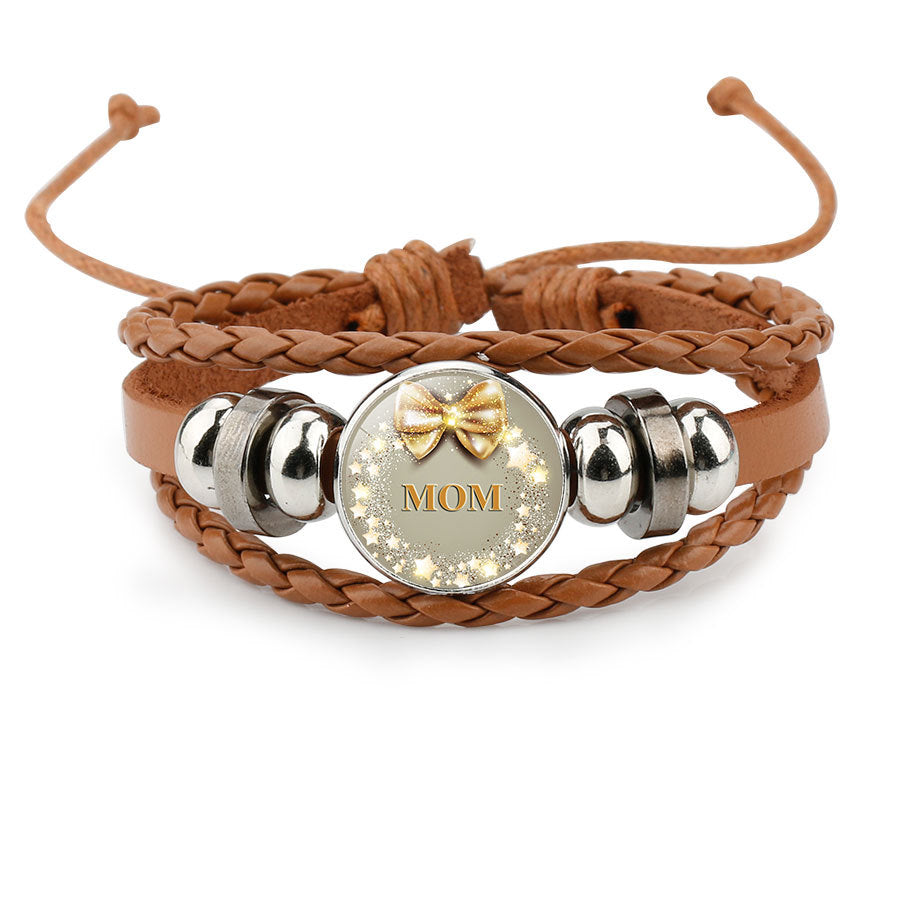 Wholesale MOM Love Handmade Beaded Rope Cowhide Bracelet