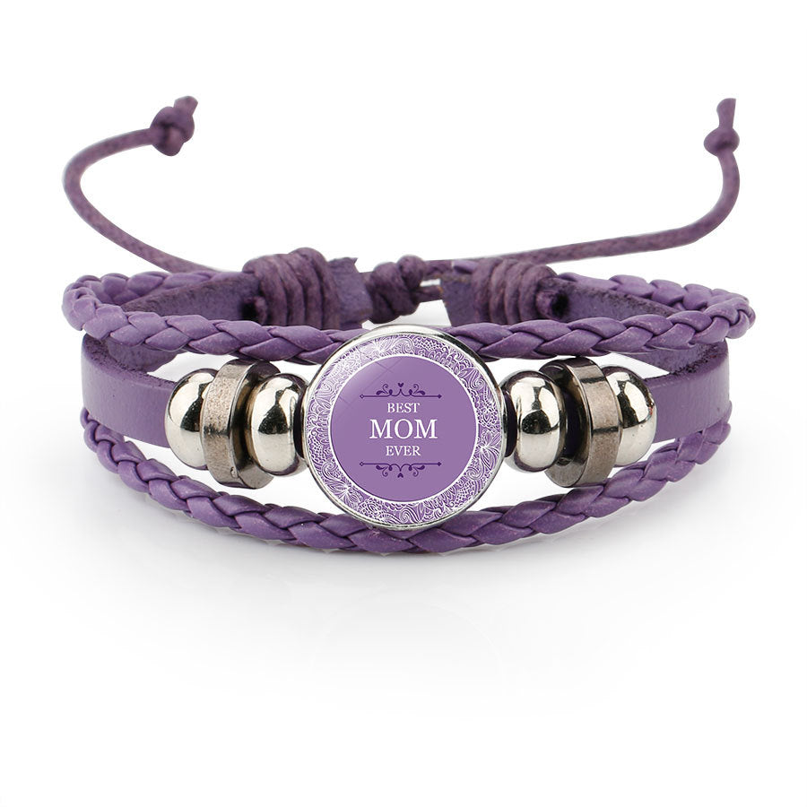 Wholesale MOM Love Handmade Beaded Rope Cowhide Bracelet