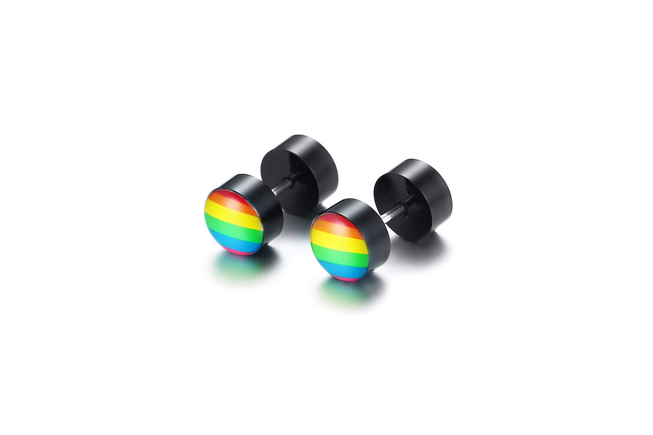 Wholesale Stainless Steel Round Dumbbell Rainbow Black Steel Color Earrings
