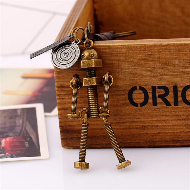 Wholesale Woven Leather Rope Automotive Alloy Screw Robot Keychain