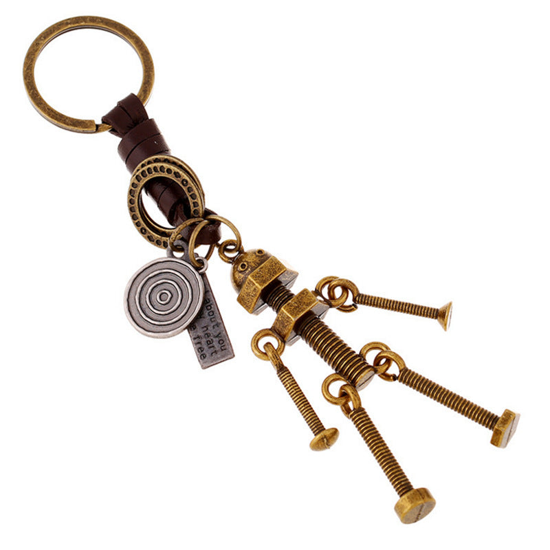 Wholesale Woven Leather Rope Automotive Alloy Screw Robot Keychain