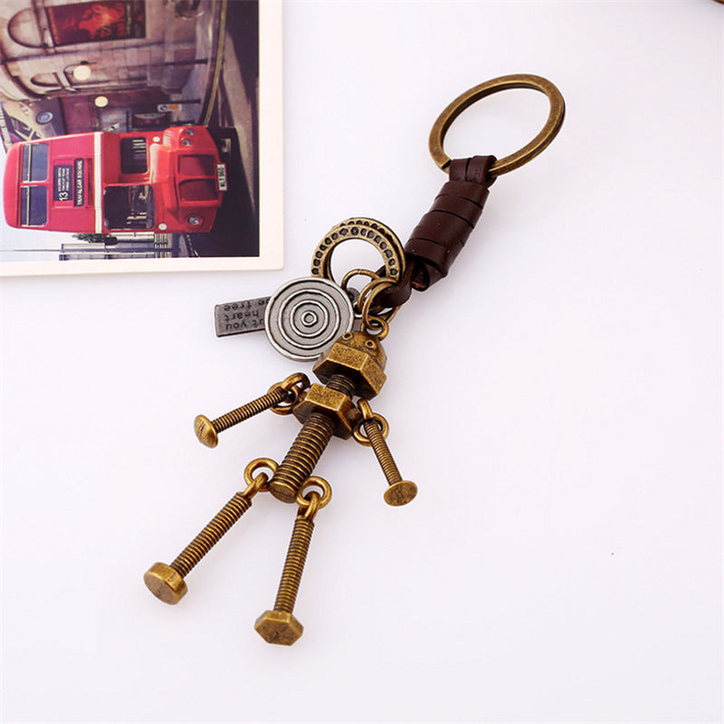 Wholesale Woven Leather Rope Automotive Alloy Screw Robot Keychain