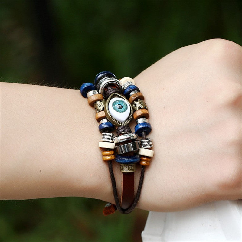 Wholesale Beaded Eyes Adjustable Male and Female Cortex Bracelet