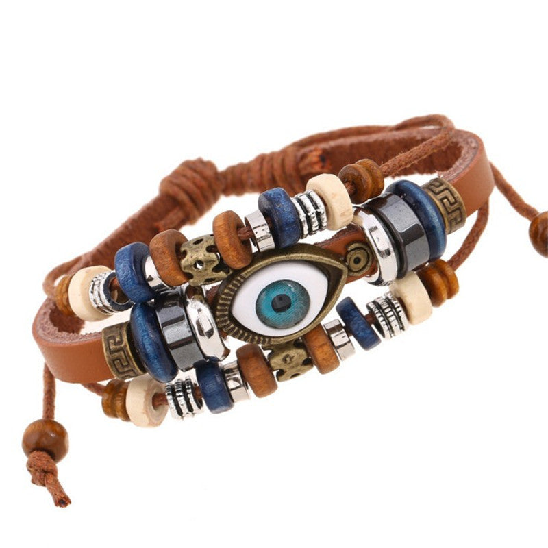 Wholesale Beaded Eyes Adjustable Male and Female Cortex Bracelet