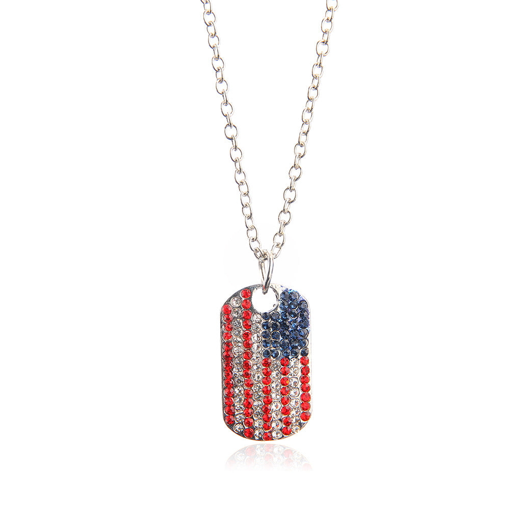 Wholesale Fashion Round Pentagram Star Rectangular American Flag Necklace