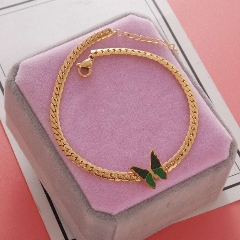 Wholesale Titanium Steel Non-fading Snake Bone Chain Butterfly Anklet