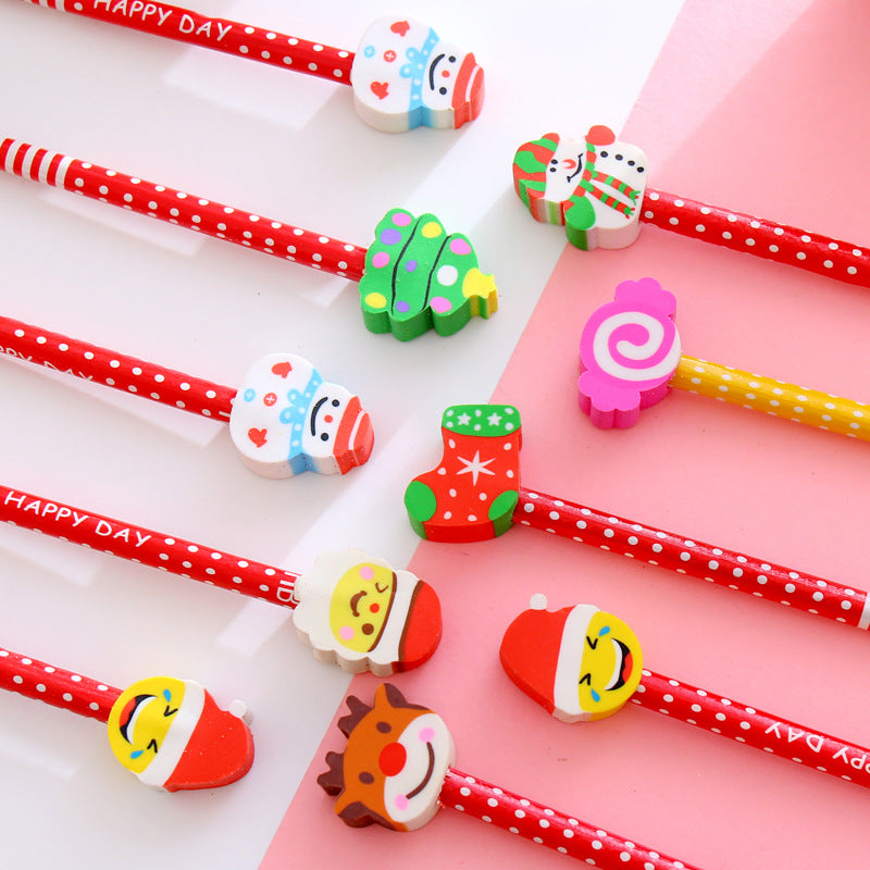 Wholesale Cartoon Christmas Wooden Pencil with Eraser