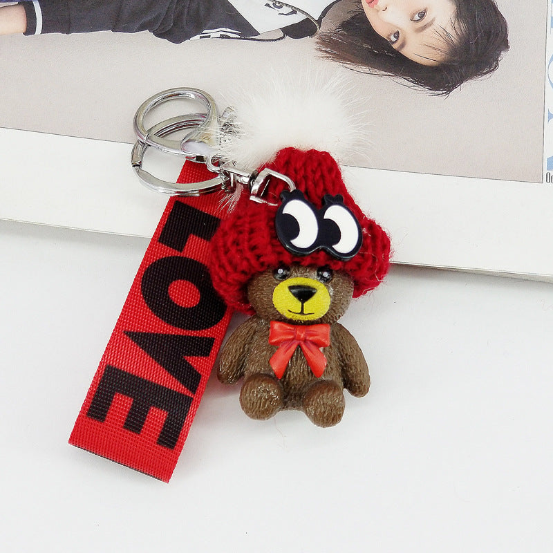 Wholesale Creative Hat Ribbon Bear Resin Keychain