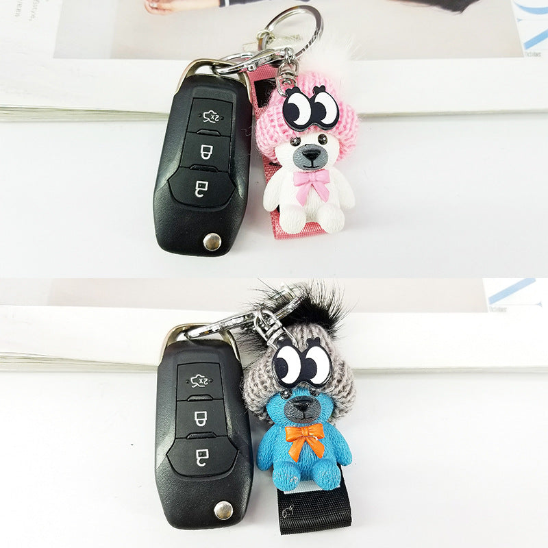 Wholesale Creative Hat Ribbon Bear Resin Keychain
