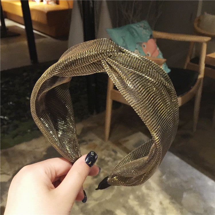 Wholesale Simple Wide Edge Cross Shiny Silk Fabric Headband