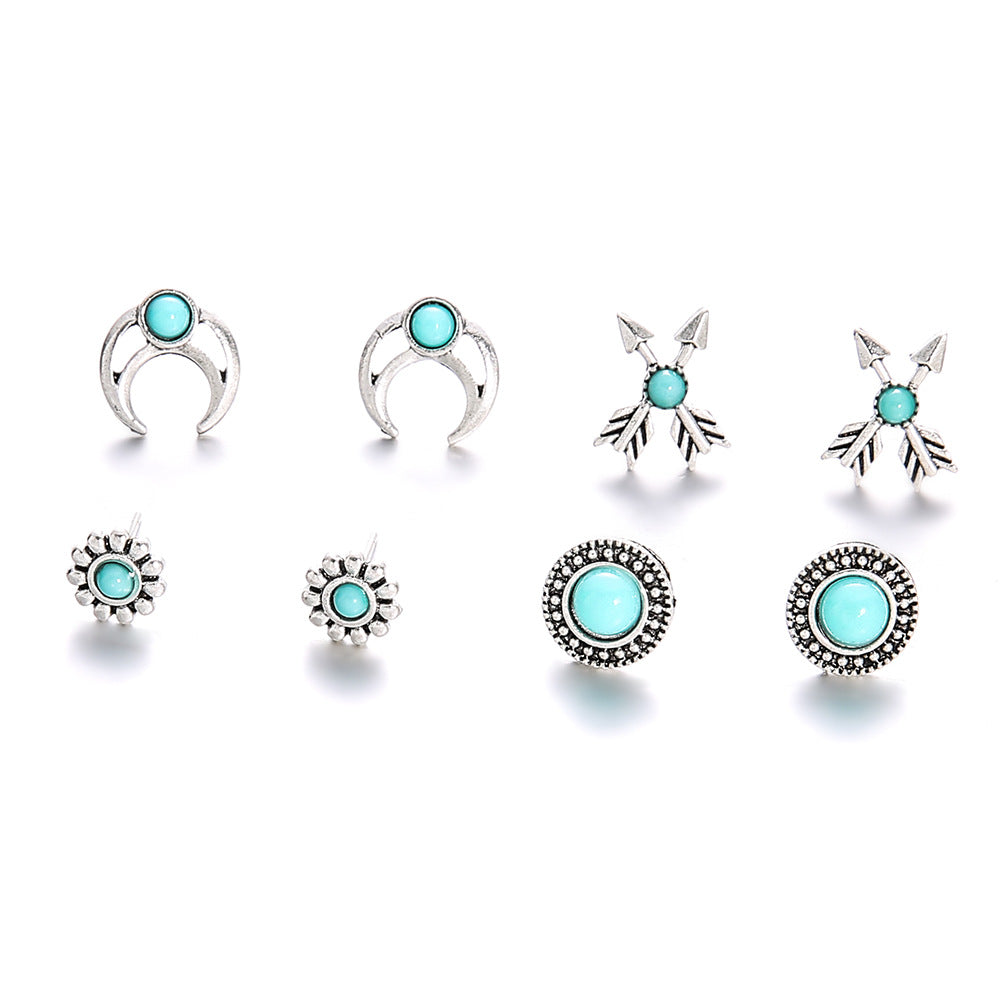 Wholesale Bohemian Vintage Totem Turquoise Stud Earrings