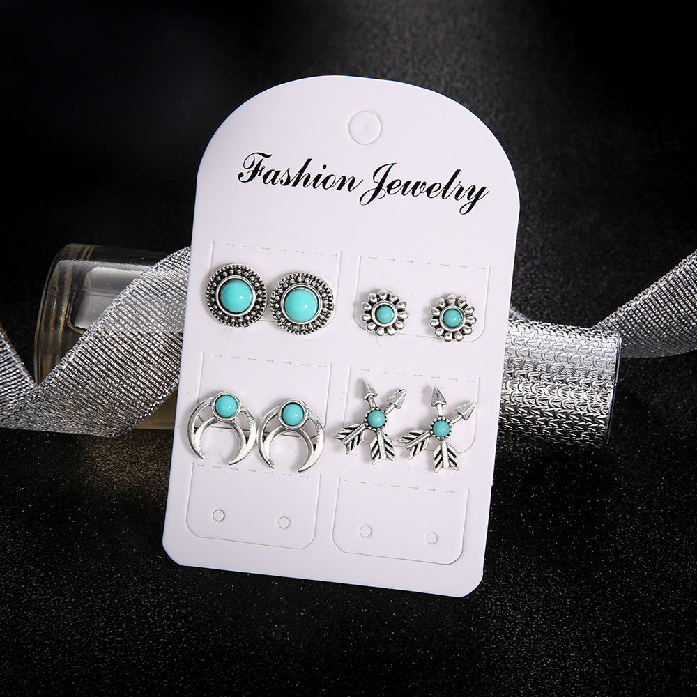 Wholesale Bohemian Vintage Totem Turquoise Stud Earrings