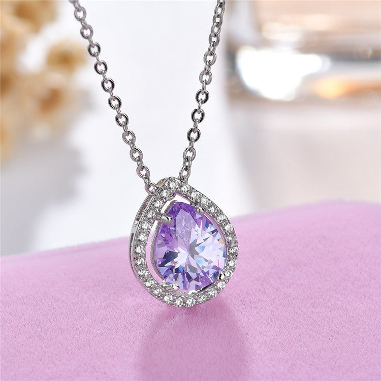 Wholesale Copper inlaid zircon teardrop necklace
