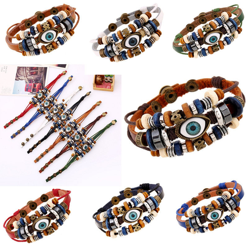 Wholesale Beaded Eyes Adjustable Male and Female Cortex Bracelet