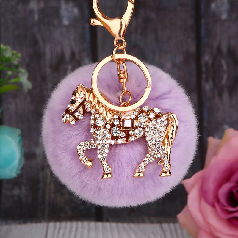 Wholesale Creative Water Diamond Fox Head Hairball Keychain