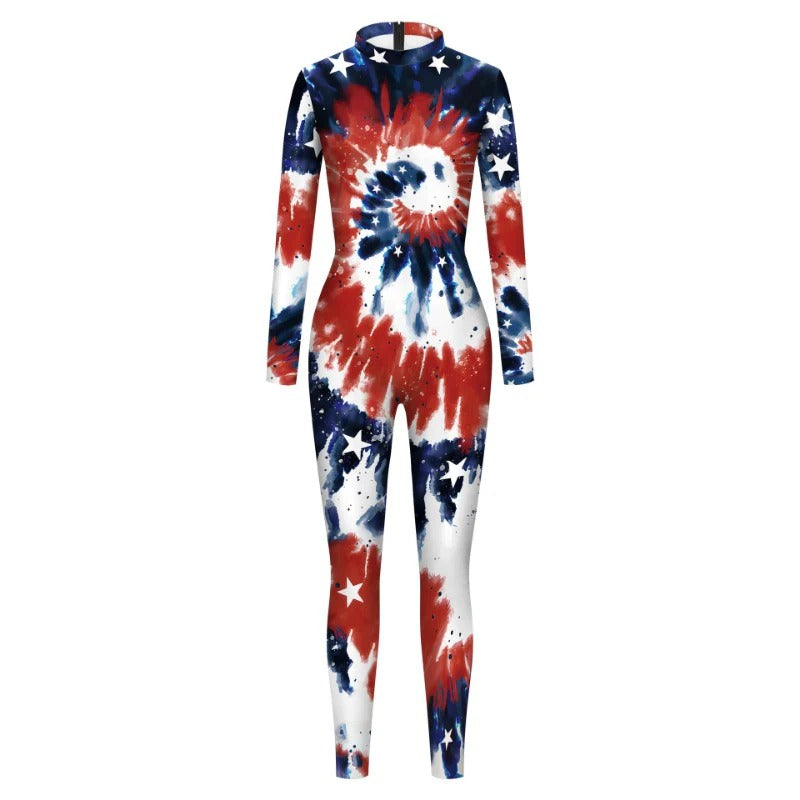 Wholesale Independence Day Tie Dye Bodysuit Digital Printing Festive Bodysuit