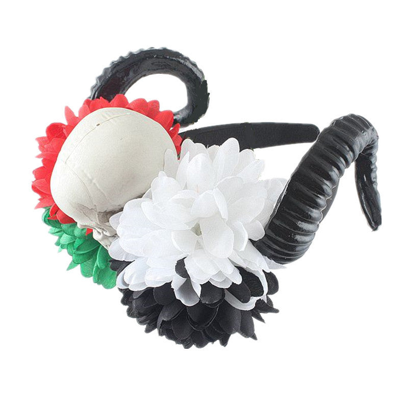 Wholesale black flower Gothic head buckle horn skull Halloween hair accessories