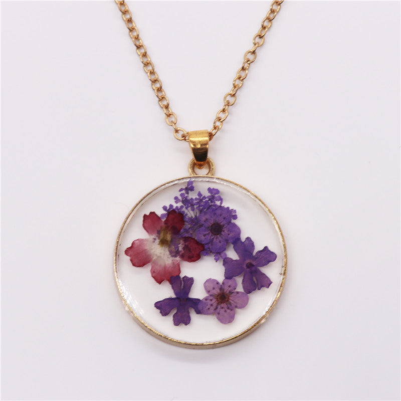 Wholesale 6pcs Fashion Resin Dried Flower Specimen Stainless Steel Necklace