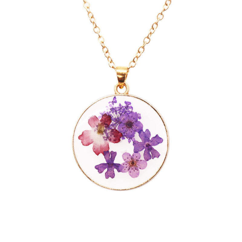 Wholesale 6pcs Fashion Resin Dried Flower Specimen Stainless Steel Necklace