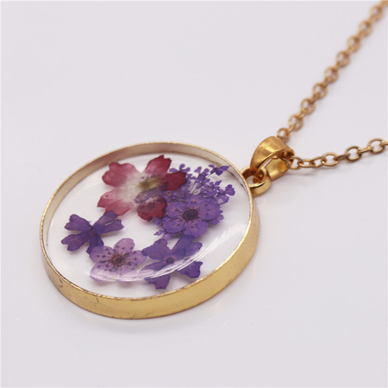 Wholesale 6pcs Fashion Resin Dried Flower Specimen Stainless Steel Necklace