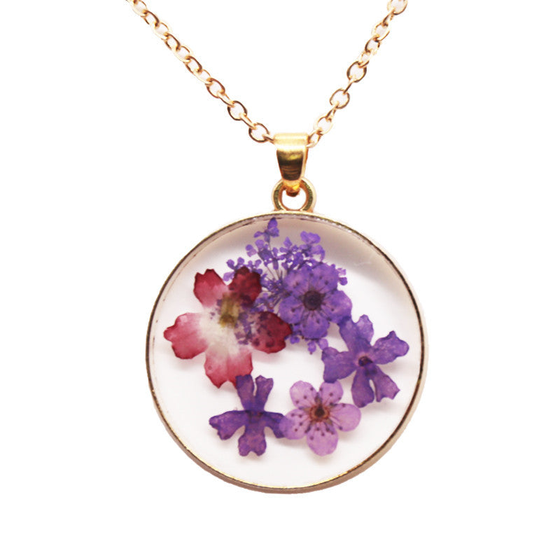 Wholesale 6pcs Fashion Resin Dried Flower Specimen Stainless Steel Necklace