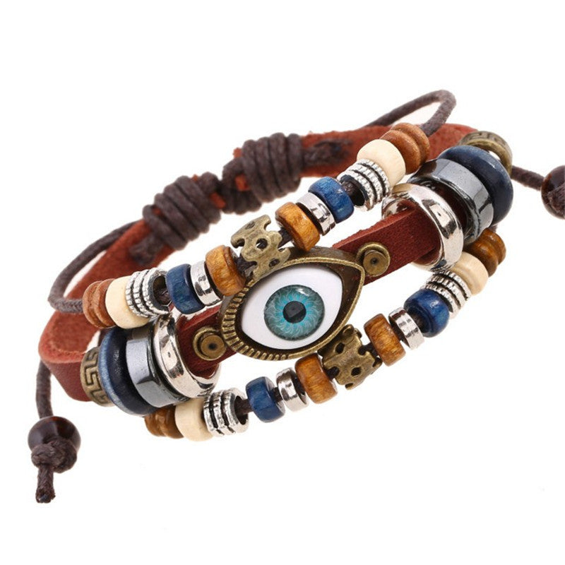 Wholesale Beaded Eyes Adjustable Male and Female Cortex Bracelet