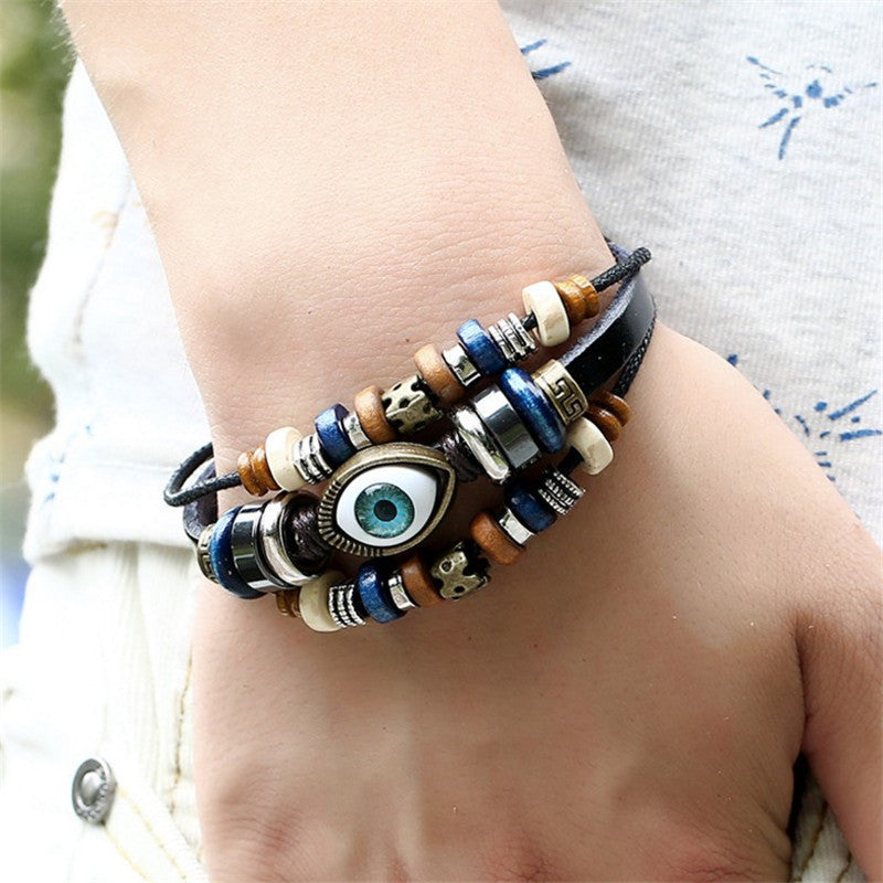 Wholesale Beaded Eyes Adjustable Male and Female Cortex Bracelet