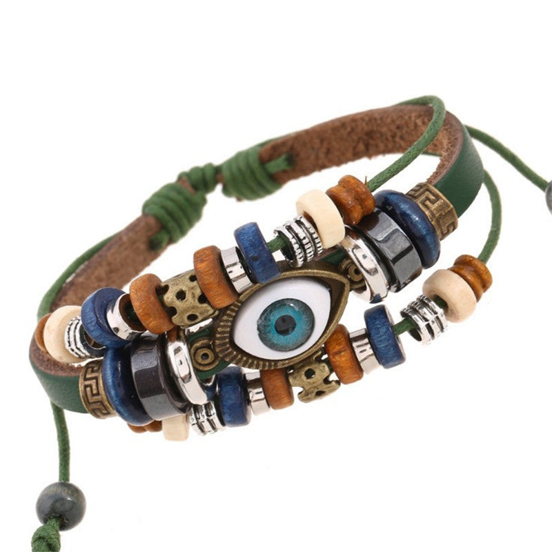 Wholesale Beaded Eyes Adjustable Male and Female Cortex Bracelet