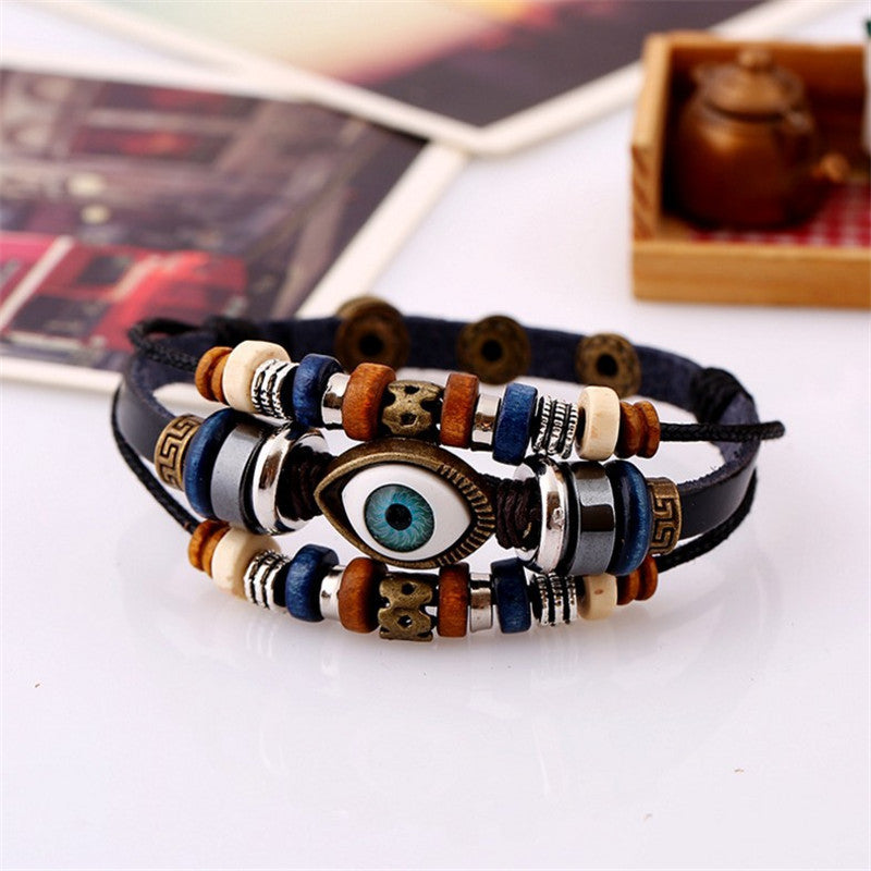 Wholesale Beaded Eyes Adjustable Male and Female Cortex Bracelet