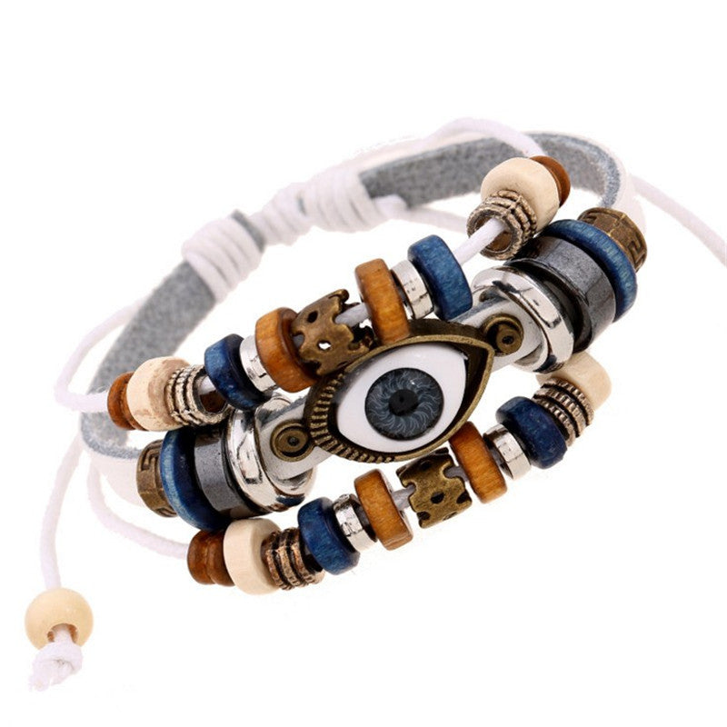 Wholesale Beaded Eyes Adjustable Male and Female Cortex Bracelet