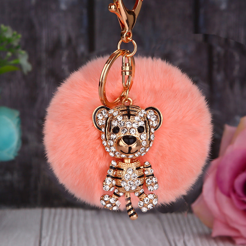 Wholesale Creative Water Diamond Fox Head Hairball Keychain