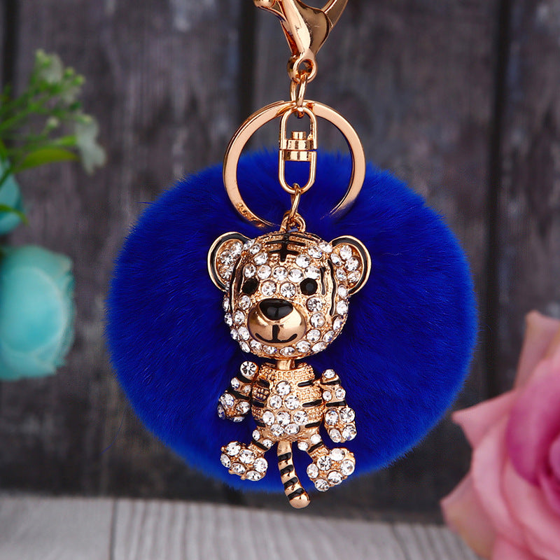 Wholesale Creative Water Diamond Fox Head Hairball Keychain
