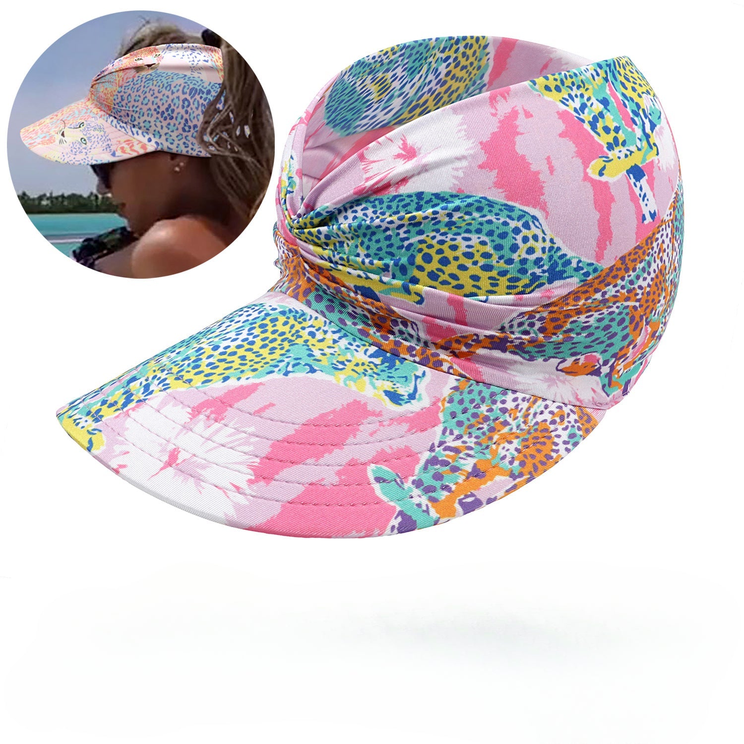 Wholesale New Summer Printed Sun Protection UV Large Brim Face Covering Outdoor Swimming Cap