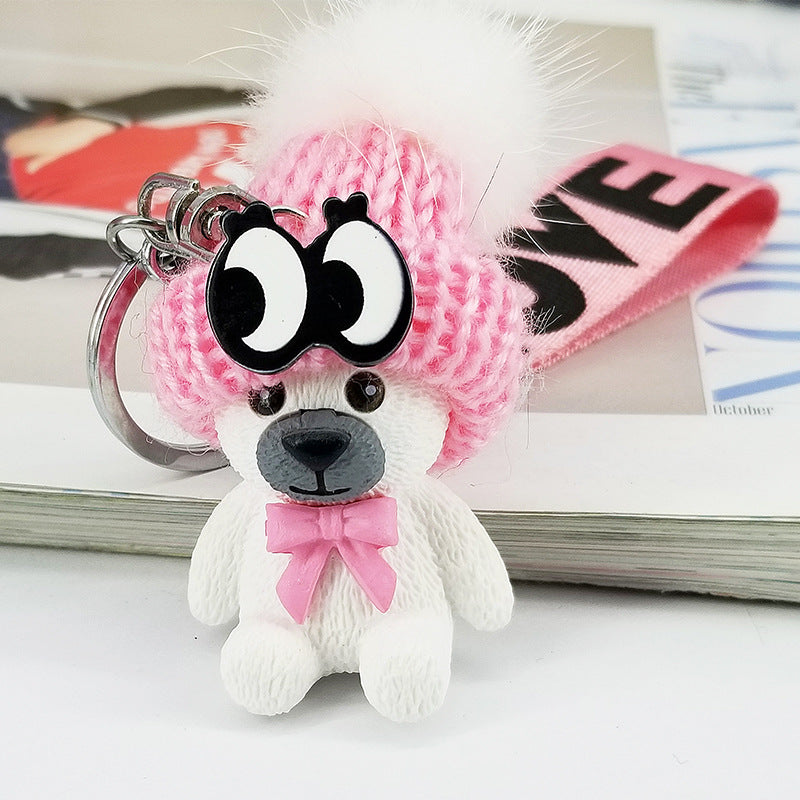 Wholesale Creative Hat Ribbon Bear Resin Keychain