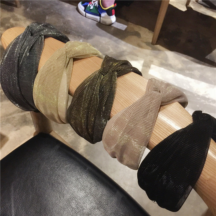 Wholesale Simple Wide Edge Cross Shiny Silk Fabric Headband