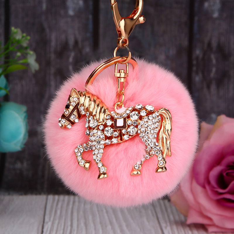 Wholesale Creative Water Diamond Fox Head Hairball Keychain