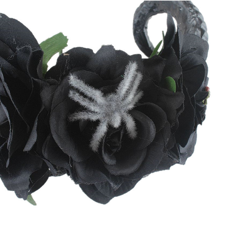 Wholesale black flower Gothic head buckle horn skull Halloween hair accessories