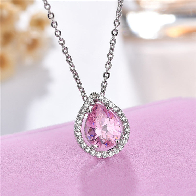 Wholesale Copper inlaid zircon teardrop necklace
