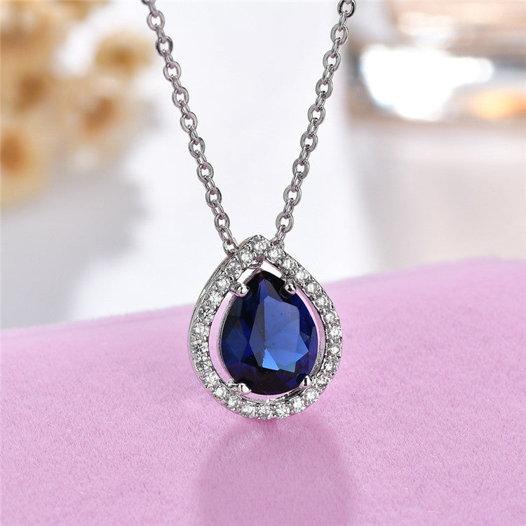 Wholesale Copper inlaid zircon teardrop necklace