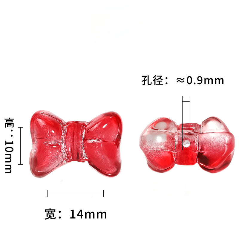 Wholesale 100pcs Three-dimensional Glass Bow, Vertical Hole Translucent Glass DIY Beads