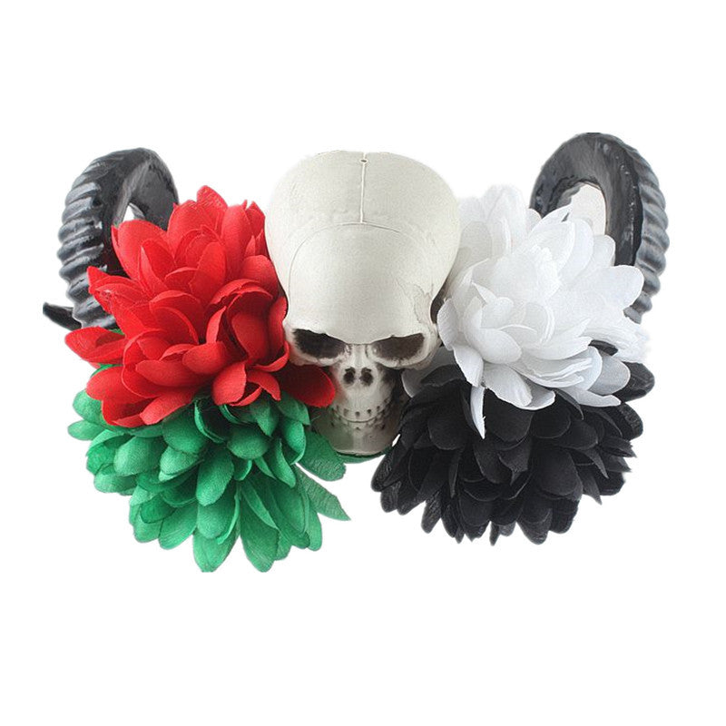Wholesale black flower Gothic head buckle horn skull Halloween hair accessories