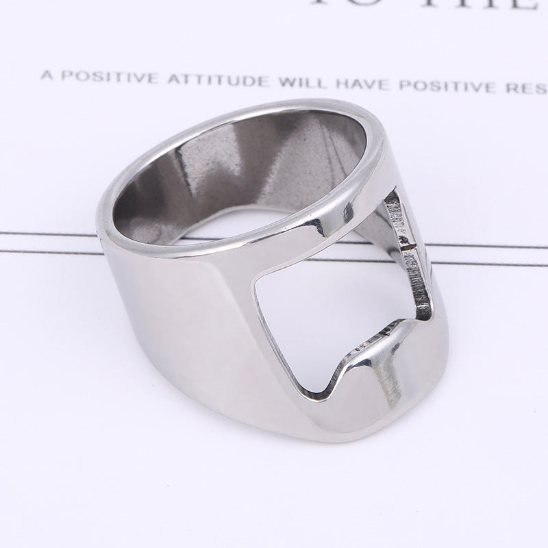 Wholesale Opener Ring Laser Cut Hollow Beer Bottle Opener Titanium Steel Ring