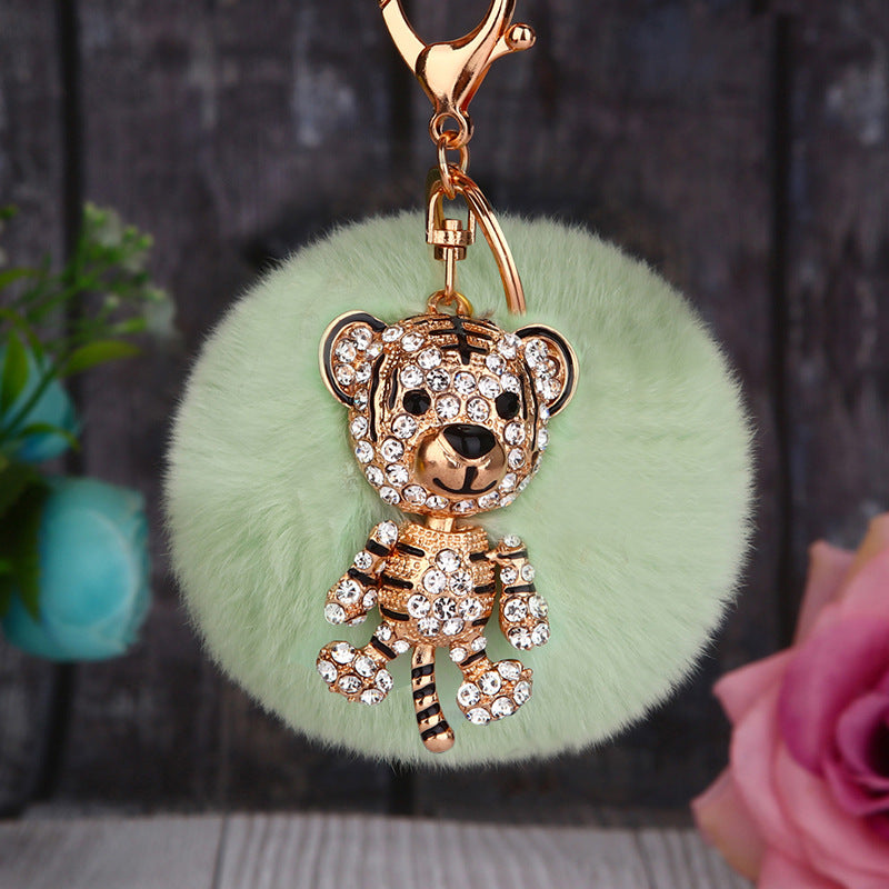 Wholesale Creative Water Diamond Fox Head Hairball Keychain